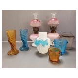 Gp Victorian, etc. glassware incl 2 mini oil lamps