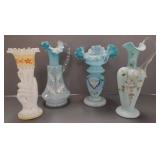 4 Victorian glass vases & ewers (hairline- 1 ewer)