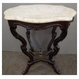 Antique Victorian marble top lamp table- 27'H 25'W