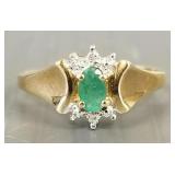 10K gold emerald & diamond ring- 1.5g; size 7