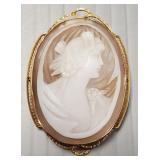 10K gold pendant/ brooch s/w carved cameo-