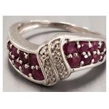 10K white gold ring s/w rubies & diamonds- 4.7g;