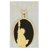 14K gold onyx Statue of Liberty pendant on 14K