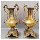 2 Victorian brass & metal mantle vases- 12'H