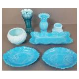 Gp Victorian, etc. blue pattern glass- 7 pcs-