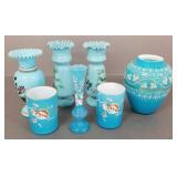 7 pcs Victorian enameled decorated glassware incl