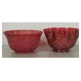 2 antique Victorian cranberry glass gas shades-
