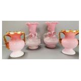 4 Victorian Stevens & Williams type handled vases-