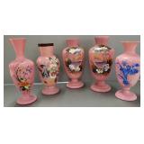 5 Victorian enamel decorated, etc. vases- 11'H
