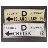 2 wooden Wisconsin road signs: Island Lake &