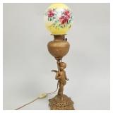 Figural lamp with hand painted ball shade