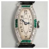 Deco platinum, diamond & emerald watch 'Times'