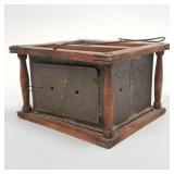 Antique pierced tin & wood foot warmer w/