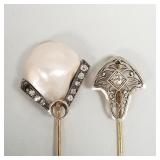 2 antique diamond stick pins: one 14k &