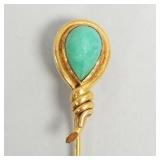 14k gold & jade stick pin- 2.4g, 2 1/4'L -