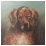 Antique oil painting on board- dog portrait- in