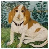 Folk art dog painting on wooden tray- 14 1/23'H