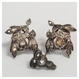 2 pcs diamond & silver antique jewelry: one pair