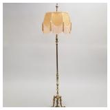 Antique brass and onyx floor lamp with fabric