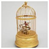 Reuge 2 bird music box in gilt cage- 11 1/2'H