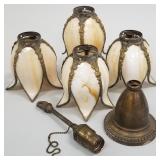 4 stained glass shades & lamp parts (some as is)