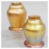 2 Quezal signed gold aurene art glass shades