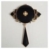 Antique 10k gold & onyx brooch- 8.2g, 2',