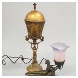 2 figural art glass lamps with shades
