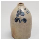 Antique 2 gal crock jug with floral decoration-