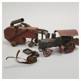 Circa 1920 folk art toy tractor & combine- wood &