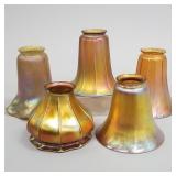 5 assorted gold aurene, etc. art glass shades-