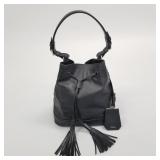 Prada small black leather bucket bag w/ dust cover
