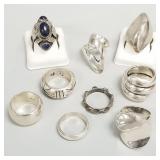 9 pair sterling silver rings incl poison style,