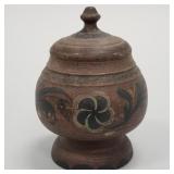Antique Norwegian paint decorated wood jar with