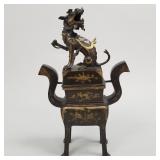 Antique bronze figural censer/ incense burner with