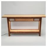 Artisan made wood console table with back-lit