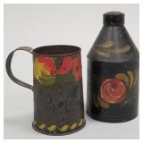 2 pieces antique Pennsylvania tin toleware: