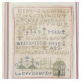 1862 sampler with 2 women & house (found in Bagley