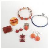 Group vintage carnelian, etc jewelry incl