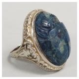 Vintage 14k white gold & sodalite scarab ring-