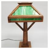 Mission oak slag glass table lamp- 25'H 15'W