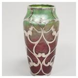 Loetz silver overlay Titania iridescent glass vase