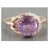 14k rose gold ring s/w amethyst & tiny diamonds-