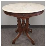 Victorian round walnut marble top parlor table-