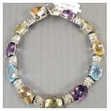 Sterling silver, 14k gold & gemstone bracelet s/w