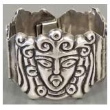 Vintage signed Mexican silver repousse bracelet w/