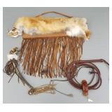 3 leather items: Lg. 25' scabbard, whip & club