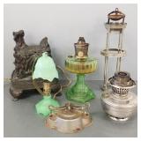 Gp lamps incl Aladdin uranium glass, bronze base,