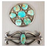 2 Southwest sterling silver & turquoise pins-