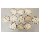 11 U.S. silver half dollars incl 7 Barber &